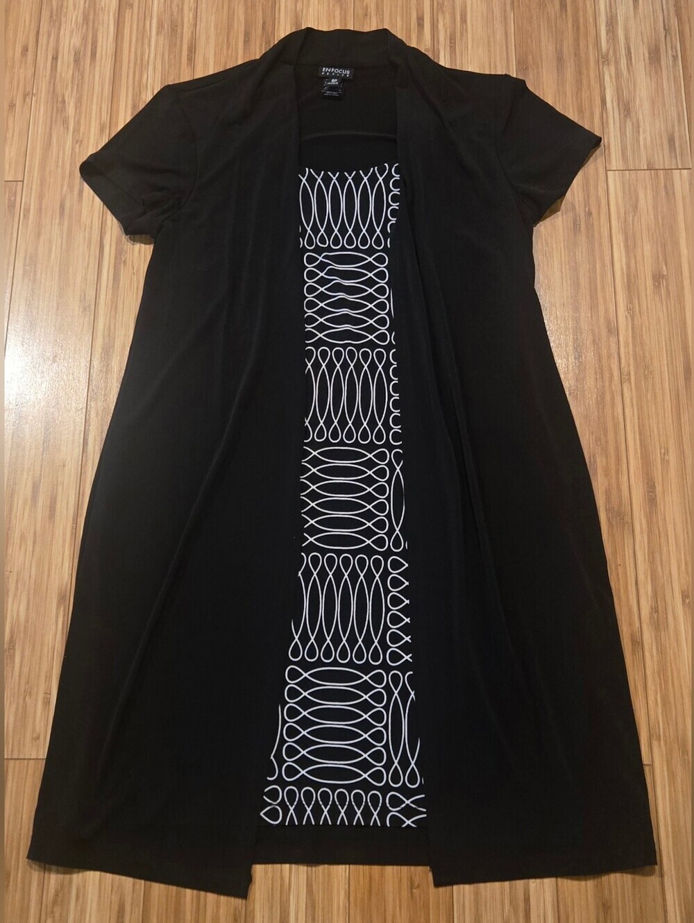 Enfocus Studio Black Dress With A White Patterned Panel